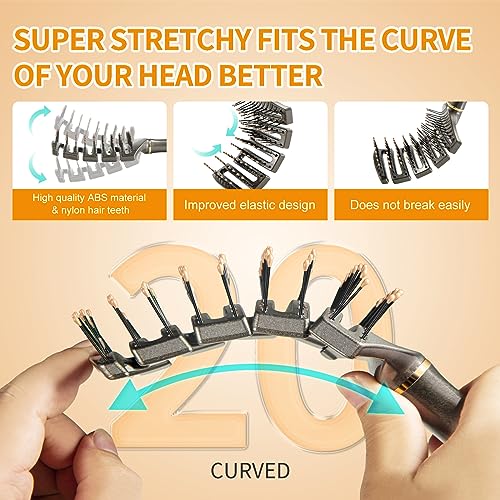 SHINLEA Vented Detangle Hair Brush | Curved Detangling Brush for Blow Drying Curly Thick Hair | Elastic Anti-Tangle Detangler Hairbrush | Professional for Wet & Dry