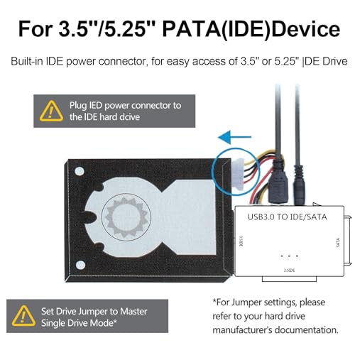 EYOOLD USB 3.0 to SATA IDE Adapter, Hard Drive Reader External Ultra Recovery Converter Compatible with 2.5" 3.5" HDD, SSD,5.25-inch DVD/CD-ROM Optical Drive Data Transfer with Power Supply