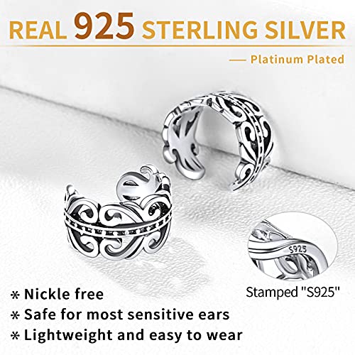 ChicSilver 925 Sterling Silver Ear Cuff Earrings for Women Irish Celtic Knot White Gold Plated Silver Clip on Cartilage Helix Ear Cuffs Non-Piercing Hypoallergenic Jewelry