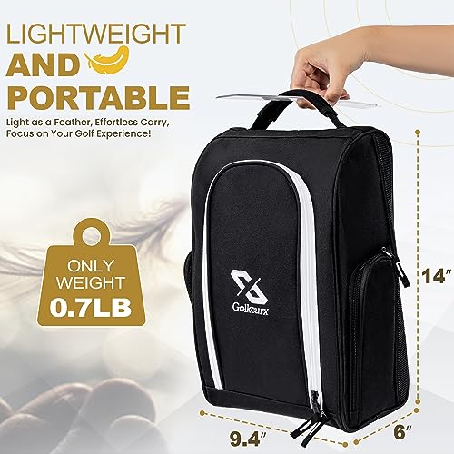 Golkcurx Golf Shoe Bag for Travel Zippered Sport Shoe Carrier Bags with Side Accessory Pockets for Socks, Tees, Golf Balls(Black)