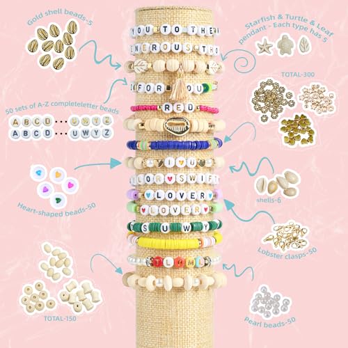 SJZWSD Enhanced 6 Boxes Friendship Bracelet Making kit- 16,000pcs in 6 Boxes, Featuring Clay Beads, Seed Beads, Glass Beads, Plus Letter Beads & Charms - Ideal for Friendship Bracelets