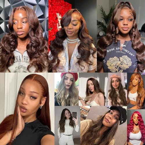 Chocolate Brown Lace Front Wig Human Hair Pre Plucked 4# Colored Wigs Human Hair 13x6 Body Wave HD Lace Frontal Wigs Human Hair 200% Density Glueless Wigs Human Hair 18Inch