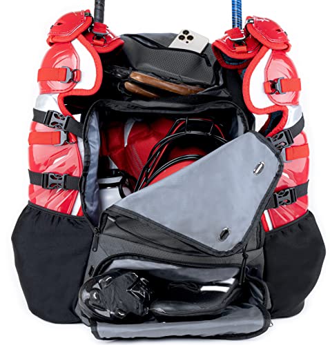 Athletico Dominator Baseball Backpack, Catchers Gear Adult Baseball Bag for 4 Bats, Large Bat Bag for Baseball Equipment, Holds Chest Protector, Helmet, Gloves, Cleats - Black