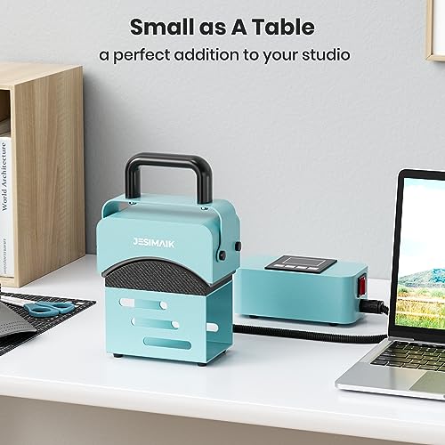 JESIMAIK Hat Press, Heat Press Machine for Caps & Patches, Heat Resistant Glove&Pad Included, Metal Body, Curved Heating Plate, No Crease, Temperature&Timer Control, Mini Easy Hat Press - Lake Blue