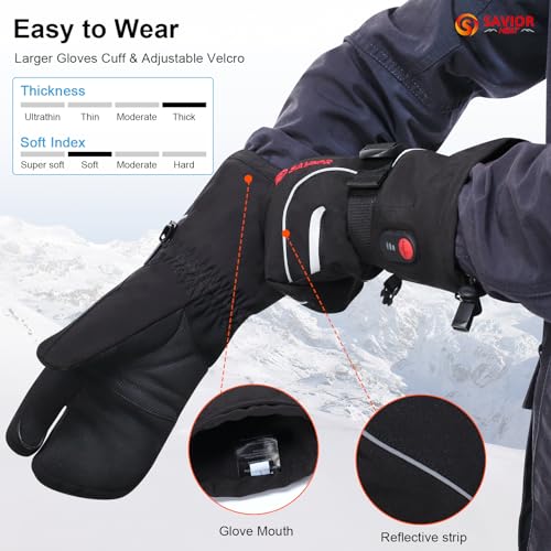 SAVIOR HEAT Heated Mittens Battery Gloves Men Women, 2023 Flexible Crab Finger Rechargeable Ski Mitten with 7.4V 2200mAh Battery for Winter Snow Skating Camping Hunting Hiking Motorcycle