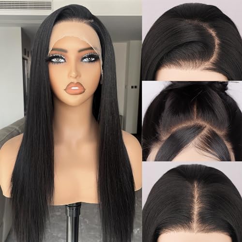 BLL Synthetic Lace Front Wig,13x4 Synthetic Lace Wig Pre-Plucked Long Straight Glueless 1B Black Wig For Black Women 26inch Ready to Wear Wigs Beginner Friendly