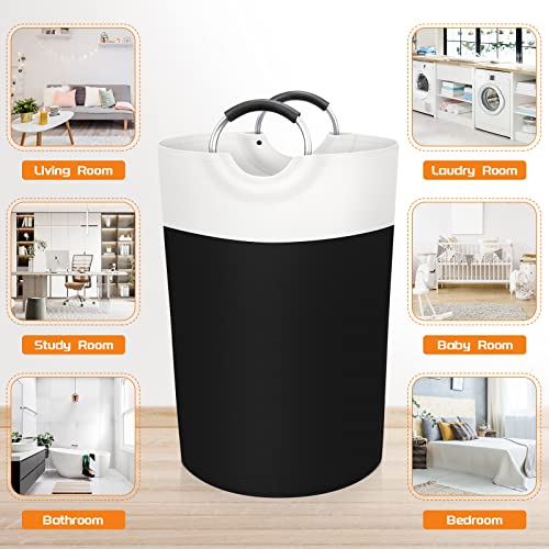 BlissTotes Laundry Basket, Laundry Hamper, Collapsible Laundry Baskets, Dirty Clothes Hamper, Waterproof Laundry Basket with Foam Protected Aluminum Handles for College Dorm, Family 75L (Black)