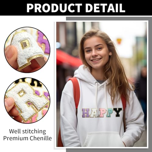 TXSN 10PCS Self Adhesive Chenille Letter Patches, Colorful Iron on Letter Glitter Patches Varsity Patches, R