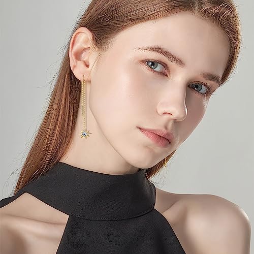 Moissanite Threader Earrings, Princess Round Cut 0.8-1.5CT D-E Color Moissanite, 18K Gold Plated 925 Sterling Silver, Hypoallergenic, Jewelry Box Packed, Gifts for Her