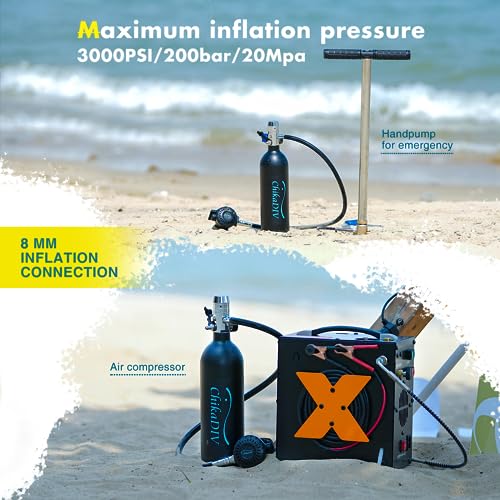 CHIKADIV Mini Scuba Tank, 1L Scuba Tank Underwater Breathing System for Family Lung Tank Diving Gear Reusable Scuba Diving Kit Gear with Pump for Exploration Emergency A Black