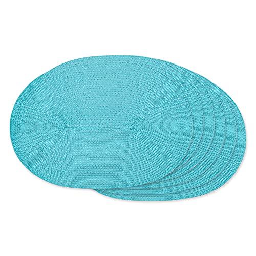DII Classic Woven Tabletop Collection, Indoor/Outdoor Placemat Set, Oval, 12x18, Aqua, 6 Piece