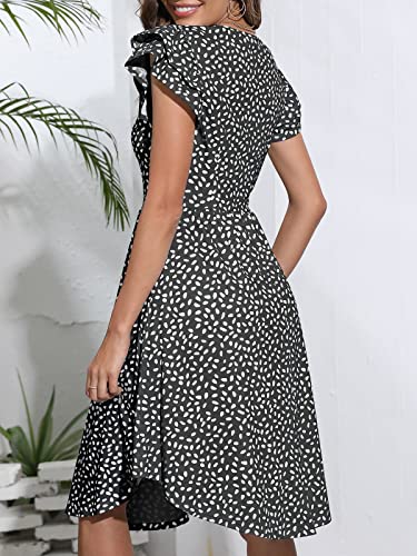 YATHON Summer Dresses for Women 2024 Floral Knee Length High Low Hem Dress with Pocket (YT231-Blue White F 03,S)