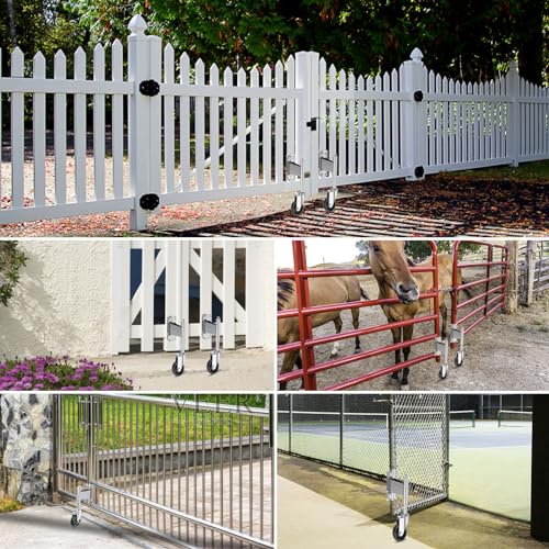 WOOSKY Spring Loaded Tube Gate Casters 4” Heavy Duty Gate Caster Wheels with Hardware for Tube Gates, Metal Gates, Wooden Gates, Fence Gates, Swing Gates, 330 Lbs Load Capacity