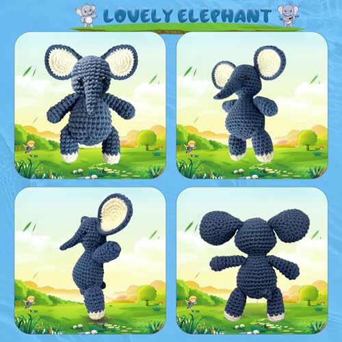 STROLITE Crochet Kit for Beginners, Elephant Crochet Animal Kits for Adults and Kids, with Step-by-Step Video Tutorials, Knitting Kit Starter Pack, DIY Knitting Supplies, Amigurumi Crochet Kit Gifts