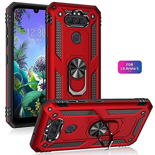 Dionsibei Military Grade Drop Impact for LG Aristo 5 Case LG Phoenix 5/Fortune 3/K300/LG Aristo 5+ Plus/LG K31 Case Metal Rotating Ring Kickstand Armor Heavy Duty Cover Aristo 5+ Plus Case (Black)