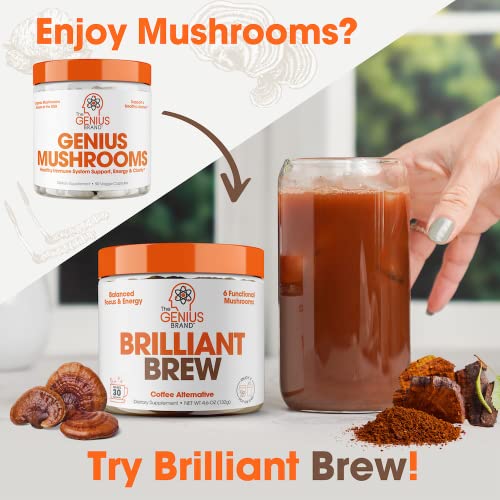 Genius Mushroom Supplement - Lions Mane, Cordyceps, Reishi - Brain Nootropic for Energy, Focus, Overall Wellness, & Immune Support, - 90 Veggie Pills