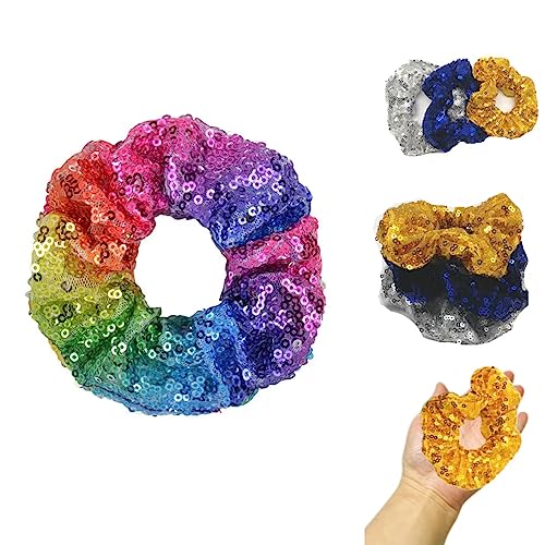 PNEIFON 4 Pack Hair Scrunchies, Sequin Scrunchies Elastic Stretch Sparkly Glitter Fashion Scrunchie Hair Tie Ponytail Holders Bun Cover for Girls and Women (style1)