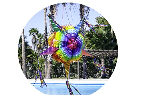 Celly Party Mexican Star Pinata - Rainbow Colorful Pinatas for Parties, Birthdays & Festivals - 32" Large Authentica Foldable Party Pinata