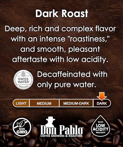 Don Pablo Colombian Decaf - Swiss Water Process Decaffeinated - Medium-Dark Roast Gourmet Coffee - 100% Arabica Whole Bean, Non-GMO, Low Acidity, 907g (2LB) Bag