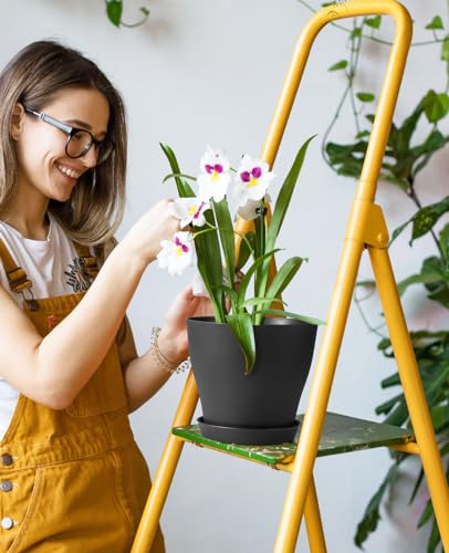 homenote Plant Pots, Set of 15 Plastic Planters with Multiple Drainage Holes and Tray 6 inch Indoor Plant Pot for All Home Garden Flowers Succulents (Black)