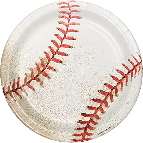 Creative Converting 8 Count Sports Fanatic Baseball Sturdy Style Paper Lunch Plates, 7", White