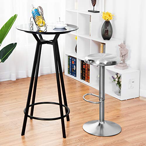 COSTWAY Bar Stool, Modern Swivel Adjustable Height Barstool with Footrest, Stainless Steel Round Top Bar Height Barstools for Pub Bistro Kitchen Dining