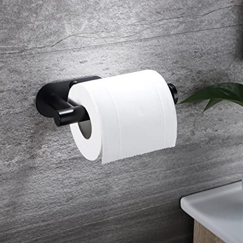 YIGII Adhesive Toilet Paper Holder - Self Adhesive Black Toilet Paper Roll Holder Wall Mount for Bathroom and Kitchen, SUS-304 Stainless Steel