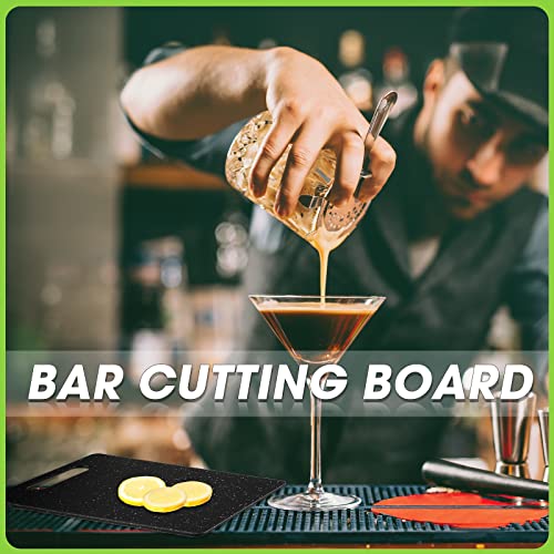 Lounsweer 2 Pcs Small Cutting Board for Kitchen Mini Plastic Cutting Board Set Bar Dishwasher Safe Granite Color Food for Camping Food Fruits Prep Vegetables Easy Grip(6" x 10",Black)