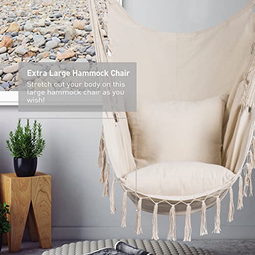 SUNCREAT Hammock Chair Swing with Steel Support Bar, Side Pocket, Large Hanging Chair Outdoor, Max 450lbs Capacity, Dark Gray