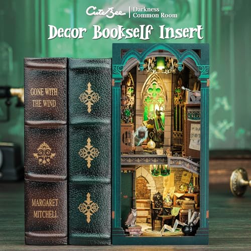 CUTEBEE Book Nook Kit - DIY Dollhouse Miniature House Kit Booknook for Adults and Teens, Tiny Magic House Bookshelf Insert Room Decor Model Build Gifts for Friends and Family (Darkness Common Room)