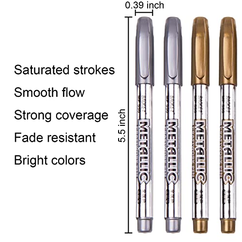 Dyvicl Metallic Markers Pens - Silver and Gold Paint Pens for Black Paper, Glass, Rock Painting, Halloween Pumpkin, Card Making, Scrapbook Album, Christmas DIY Art Craft Kids, Set of 4