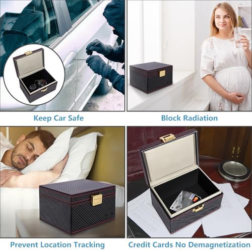 TICONN Faraday Box, Car Key Fob Protector, Carbon Fiber Signal Blocker for Keyless Fob, RFID Signal Blocking Pouch Cage