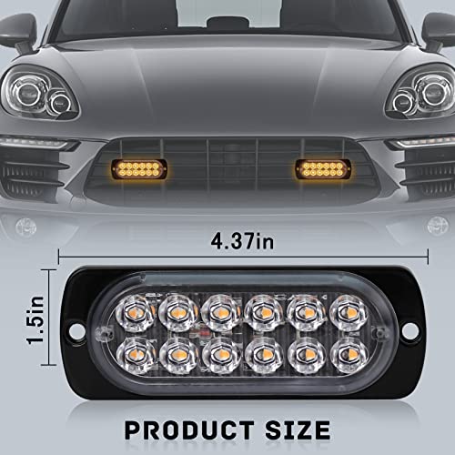 4-Pack 12 LED Amber Strobe Light Kit for Vehicles and Trucks - 12V-24V Emergency Warning Hazard Flash Bar Grill Surface Mount - Waterproof