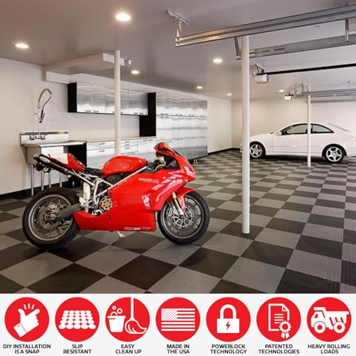 Big Floors GarageDeck Coin Pattern, Durable Copolymer Interlocking Modular Non-Slip Garage Flooring Tile (12 Pack), Graphite