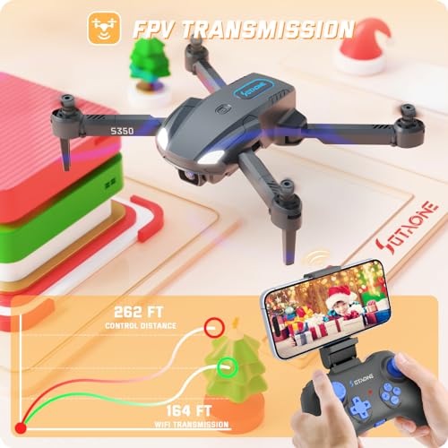 SOTAONE S350 Drone with Camera for Adults, Mini Drones for Kids with 1080P HD FPV Live Video, Remote Control Helicopter Toys Gifts for Boys Girls, Altitude Hold, One Key Start, 2 Batteries, Carry Case