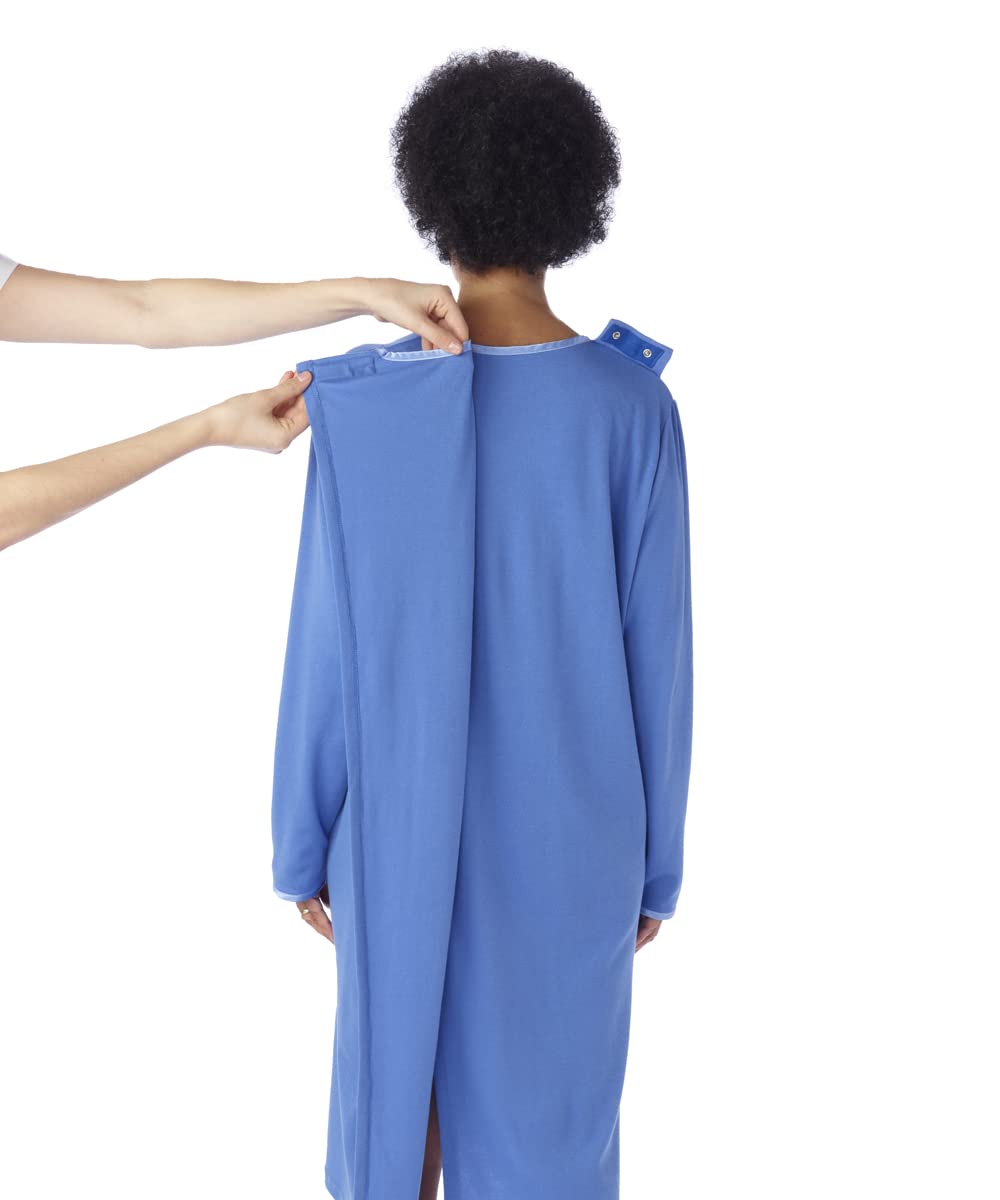 Silverts Hospital Gowns for Women Open Back, Adaptive Clothing for Seniors, Hospital Nightgowns for Women, Elderly Easy Clothing for Disabled - Blue MED
