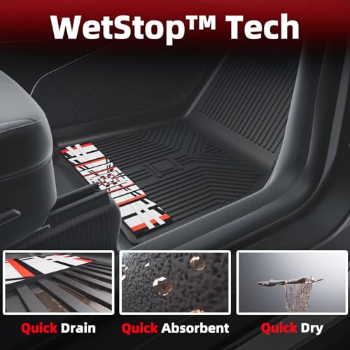 Anti-Slip 5Pcs All-Weather Car Floor Mats for 2019-2024 Dodge Ram 1500 New Body Crew Cab | Rubber Truck Floor Liners with Weather Strips | Automotive Carpet for Winter, Ski, Hunting, Camping