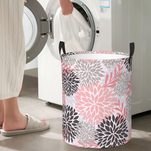 Gbuzozie Pink Chrysanyhemum Flowers Round Laundry Hamper Daisy Floral Storage Basket Toys Clothes Organizer Bin For Home Bathroom Bedroom Dorm Nursery, 38l