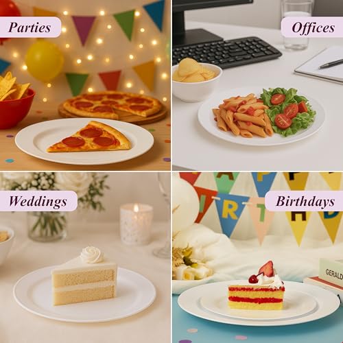 Pack of 60 White Plastic Plates - Aya's Heavy Duty Disposable Set of 30 Dinner and 30 Salad Plates - Durable Round Plastic Dinnerware Set for Parties and Events