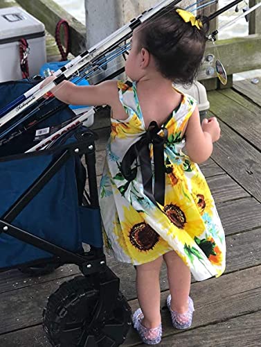 Girls Dress Kid Floral Sleeveless Cotton Sundress Summer Girl Clothes White Sunflower 2-3 Years