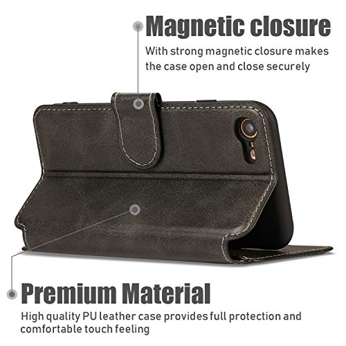 QLTYPRI for iPhone 6 Plus iPhone 6S Plus Case Premium PU Leather Simple Wallet Case TPU Bumper Card Slots Kickstand Magnetic Closure Shockproof Flip Cover - Black