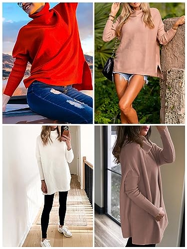 EFAN Women's Turtleneck Oversized Sweaters Fall Outfits Clothes Long Pullover Winter Tunic Tops 2025 Yellow Small