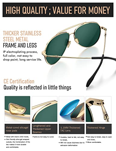 LUENX Aviator Sunglasses for Women Men Polarized - UV 400 Protection Purple Mirrored Lens Metal Frame with Accessories