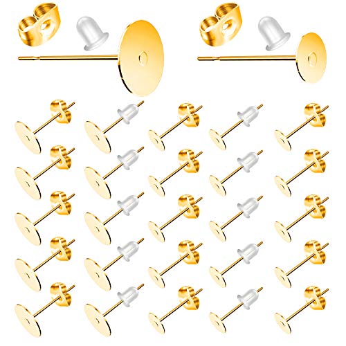 Gold Earring Posts and Backs, 500Pcs Hypoallergenic Earring Studs for Jewelry Making with Butterfly Earring Backs and Rubber Bullet Earring Backs (4mm, 6mm)