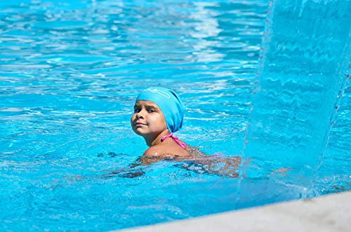 Swim Caps for Long Hair Kids - Swimming Cap for Girls Boys Kids Teens with Long Curly Hair Braids Dreadlocks - 100% Silicone Hypoallergenic Waterproof Swim Hat (Aqua Blue, Small)