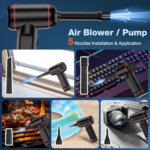 Compressed Air Duster, MARLALL 3 Gear Adjustable Cordless Air Blower & Hand Pump Car Cleaner Portable Rechargeable 100000RPM Mini Handheld Computer Keyboard Duster Cleaner with LED Light