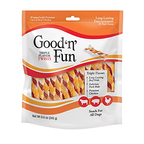 Good 'N' Fun Triple Flavor Twist Rawhide Treats For Dogs, 35 count