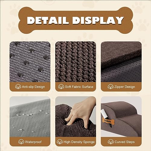 Dog Stairs, Romrol High Density Foam Dog Steps for High Bed and Couch, Dog Ramp, Pet Stairs for Small Dogs and Cats or Pets Joints, 3-Step
