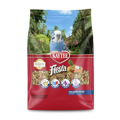 Kaytee Fiesta Parakeet Food, Nutritious and Fun Blend, Supports Skin, Feather, Digestion, Brain and Heart Health, 4.5 pounds