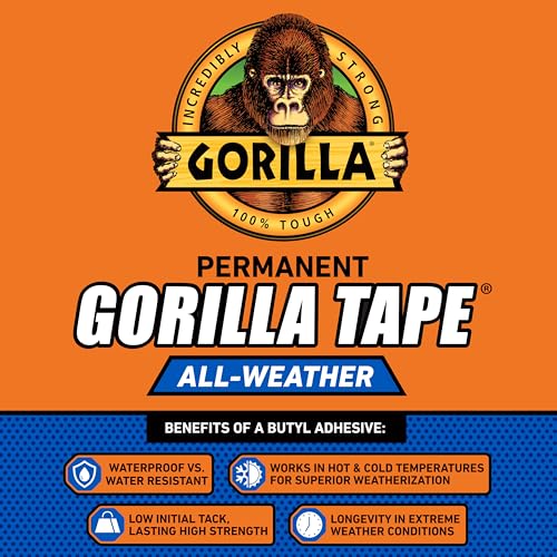 Gorilla All Weather Duct Tape, Black, 1.88" x 25 yd (Pack of 1) - UV and Temperature Resistant Waterproof Tape for Outdoor Repairs